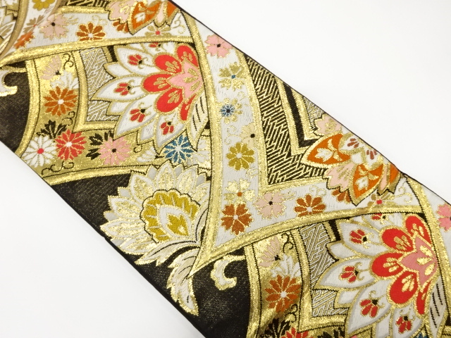 アンティーク　唐花に菱模様織り出し袋帯(着用可)